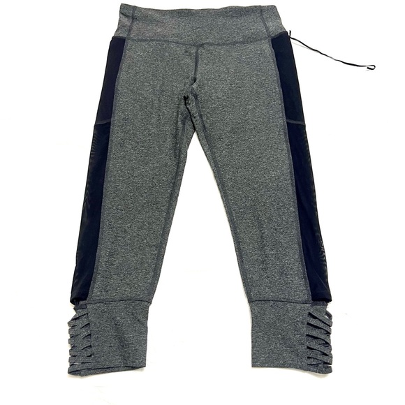 NWT 90 DEGREE BY REFLEX HI RISE GREY CAPRI LEGGINGS with MESH & RUBBER INSERTS - Picture 2 of 9